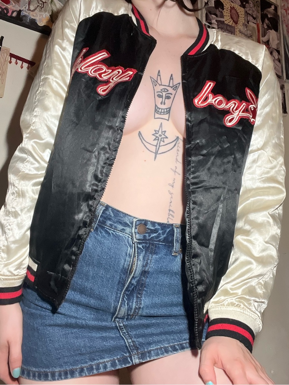 Vintage 2000s Satin Playboy Embroidered Bomber Jacket